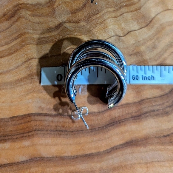 Silver Triple Multi Hoop Earrings Women Hollow Chunky Preppy Quiet Luxury Y2K - Picture 6 of 7